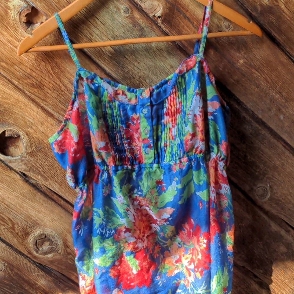 Pure Alfred Sung cami spaghetti strap blue floral tank top large - Picture 1 of 9